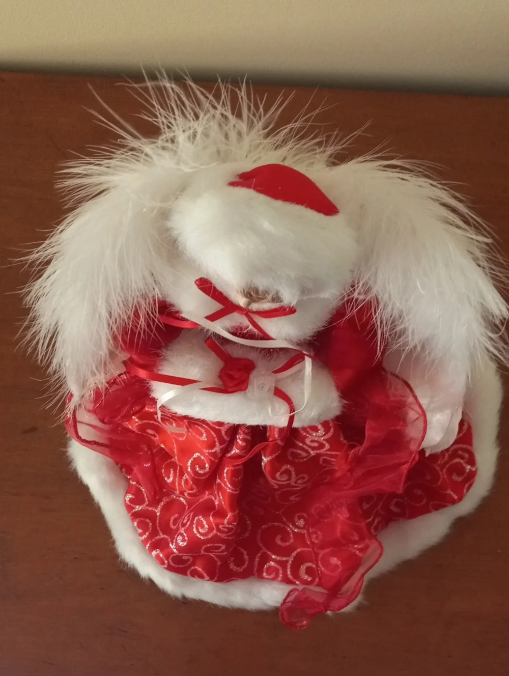 Red and White Angel Tree Topper - Sparkle Swirl Dress
